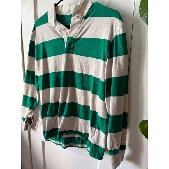 J. crew men’s size small green and white striped shirt - Picture 2 of 7